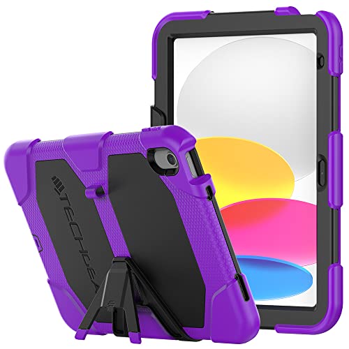 TECHGEAR Custodia Robusta Compatibile con iPad 10, 10.9 Pollici 2022 (10 Generazione) Resistente agli Urti e all'impatto Cover con Supporto per i Bambini, Lavoro e Scuola [Viola]