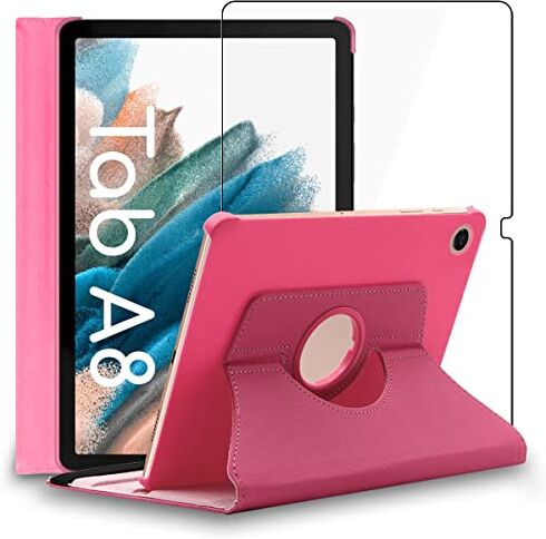 ebestStar Cover per Samsung Galaxy Tab A8 10.5 (2021) SM-X200 X205, Custodia Protezione Rotazione 360, Pelle PU, Rosa + Vetro Temperato