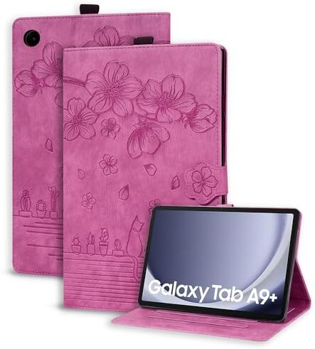 Succtopy Custodia Samsung Galaxy Tab A9+/A9 Plus 11" 2023 Cover in Pelle PU Flip Portafoglio con Porta Penna Custodia Protettiva con Slot Card Case Galaxy Tab A9+ 11" SM-X210/X215/X216 Rosso Rosa