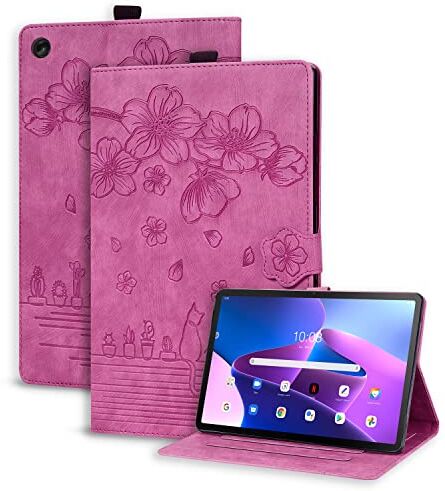 Succtopy Custodia Lenovo Tab M10 3rd Gen 10.1 Pollici 2022,Cover in Pelle PU Flip Portafoglio con Porta Penna,Custodia Protettiva con Slot Card Lenovo Tab M10 3rd Gen 10.1 TB-328FU/TB-328XU,Rosso Rosa