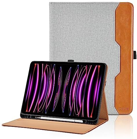 Oduio Custodia per iPad Pro 11 Pollici 2022/2021/2020 (4a/3a/2a Generation) / iPad Air 4/Air 5, Pelle Tablet Case, Protettivo Supporto con Pencil Holder, Auto Svegliati/Sonno Grigio