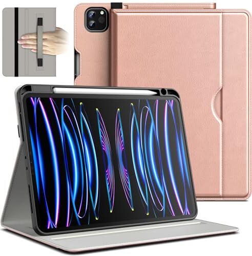 JETech Custodia per iPad Pro 11 4/3/2 (11 Pollici, Modello 2022/2021/2020, 4a/3a/2a Gen), PU Pelle Folio Protettiva Cover Tablet con Portapenne, Multi-Angolo Visualizzazione (Oro Rosa)