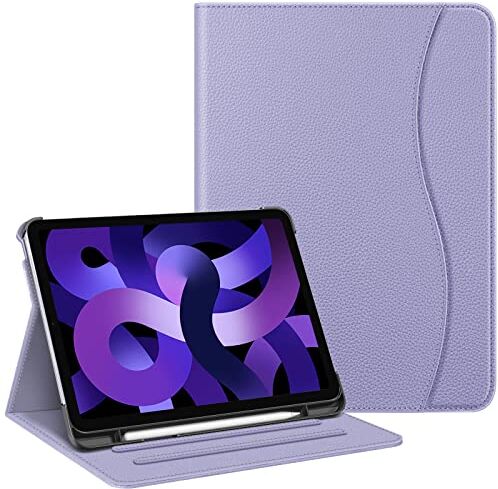 FINTIE Custodia per iPad Air 5a Generazione (2022) / 4a Generazione (2020) 10.9 Pollici con Pencil Holder, Multi-angli Slim Fit Folio Cover Case con Pocket e Auto Svegliati/Sonno, Lilla Viola