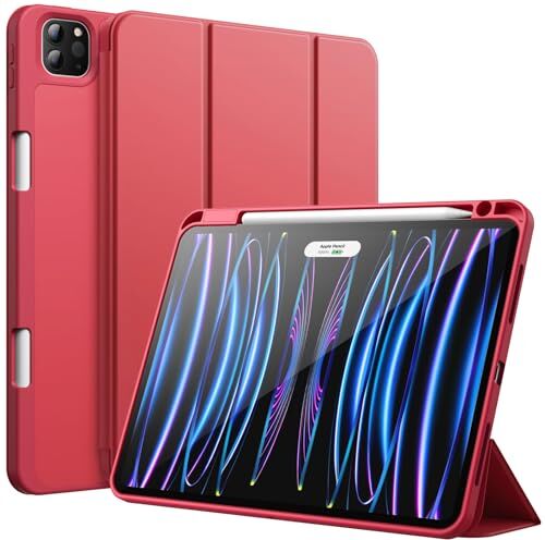 JETech Custodia per iPad Pro 11 Pollici (Modello 2022/2021/2020), con Portapenne, Supporta la Ricarica di Pencil 2a Gen, Cover Tablet Sottile con Retro in Morbido TPU (Rosso)