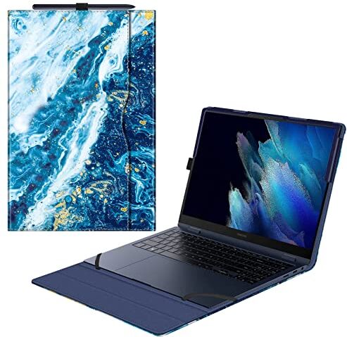 FINTIE Custodia per 15.6 Pollici Samsung Galaxy Book3 / Galaxy Book3 360 / Galaxy Book2 / Galaxy Book2 Pro 360 /Galaxy Book2 Pro Portfolio Business Cover con Tasca, Oceano Blu