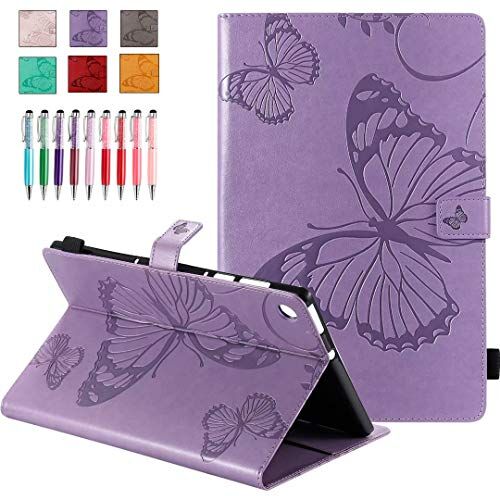 QYiD Custodia in pelle sintetica per Galaxy Tab A 9.7 SM-T550/P550, motivo a farfalla in rilievo, con supporto per penna per Samsung Galaxy Tab A 9.7 SM-T550/SM-P550, colore: Viola