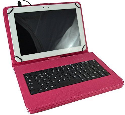 theoutlettablet ® Custodia con tastiera estraibile in spagnolo (include la lettera Ñ) per tablet Bq Aquaris E10 10.1" Colore rosa fucsia