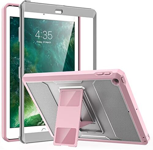 MoKo Cover per iPad 9.7 2018/2017, iPad 6ª Generazione/iPad 5ª Generazione, Custodia Full Body Coperta Protettiva Anti-Urti e Sporco con Pellicola Integrata & Supporto per iPad 9.7 Pollici,Grigio/Rosa