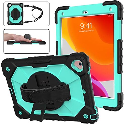 GrimClub Custodia verde menta piperita per iPad 11 10.9 pollici Può essere fissata alla mano con clip cinghia