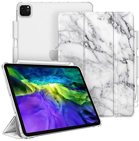 FINTIE Custodia per iPad Pro 11" 2022/2021(4ª /3ª Generazione) con Pencil Holder Sottile Leggero Semi-Trasparente Cover Case con Auto Sveglia/Sonno per iPad Pro 11" 2020/2018, Marble Bianco