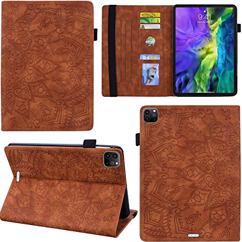 DodoBuy Custodia per iPad PRO 11" 2018/2020, Mandala Modello Flip Smart Cover in Pelle PU Copertura Case Borsa Multi-Angolo Supporto Slot per Schede Chiusura Magnetica Marrone