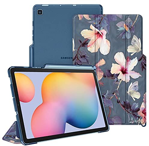 FINTIE Custodia per Samsung Galaxy Tab S6 Lite 10.4'' 2024/2022/2020 con S Pen Holder, Sottile Leggero Case Posteriore Trasparente Cover con Auto Sveglia/Sonno, Hibiscus