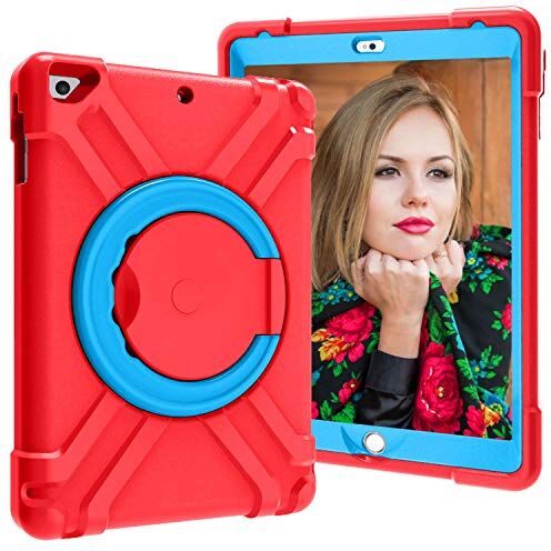 Bestgay Custodia per iPad 9,7” 2017/2018 [integrale] e [antiurto] in EVA, antigraffio, custodia protettiva con supporto rotante a 360° e cinturino per iPad 9,7", colore: Rosa/Blu Red+Blue Medium