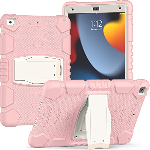 RUNNLY Custodia per iPad 9/8/7° Gen (2021/2020/2019), resistente agli urti, supporto girevole con portapenne, per iPad da 10,2", colore: rosa