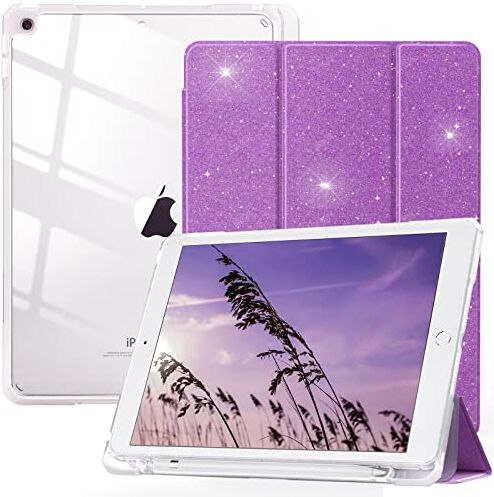 TiMOVO Custodia Compatibile con Nuovo iPad 9a Gen 2021/iPad 8a Gen 10.2" 2020, con Portapenne, Case Protezione con Supporto, Proteggi Tablet Auto Sveglia/Sonno iPad 7a Gen 2019,Glitter Taro Violetta