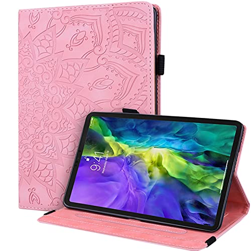 Tedtik Cover Samsung Galaxy Tab A 10.1 Pollici 2019 Mandala Motivo Floreale in Rilievo Custodia in Pelle PU Fascia Elastica Incorporata Adatto per Samsung Tab A 10.1" 2019 SM-T510/SM-T515- Rosa