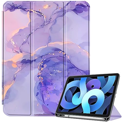 Billionn Custodia per iPad 9/8/7 (10,2 Pollici, Modello 2021/2020/2019, 9a/8a/7a Generazione), Cover Tablet con Pencil Holder & Auto Svegliati/Sonno, Marmo Lilla