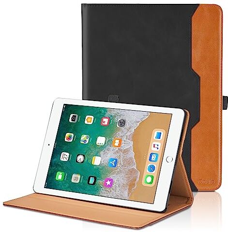 Oduio Custodia per iPad 9,7'' 2018/2017 (6a/5a Generazione) / iPad Air 2/ Air 1 / iPad Pro 9,7 Pelle Tablet Case, Multi-Angli Supporto Pieghevole Cover Protettiva con Tasca, Auto Sveglia/Sonno Nero