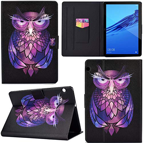 DodoBuy Custodia per Huawei MediaPad T5 10.1", in Pelle PU Flip Smart Cover Copertura Sottile Case Borsa Titolare Portafoglio Supporto Slot per Schede Chiusura Magnetica Viola Gufo