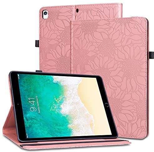 ONETHEFUL Custodia Cover per iPad 10,2 Pollici Modello 2021/2020/2019 (9a/8a/7a Generazione)Protettiva con Stand Fascia Elastica e PU Pelle Auto Svegliati/Sonno per iPad Air 3 10.5"2019/iPad Pro 10.5"2017 Rosa