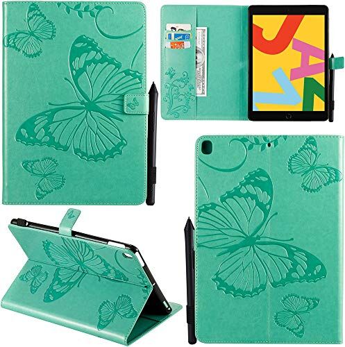 DodoBuy iPad 10.2"/iPad PRO 10.5/iPad Air 10.5 3D Farfalla Modello Flip in Pelle PU Cuoio Premio Copertura Case Cover Wallet Kickstand Supporto per iPad 10.2"/PRO 10.5 Verde