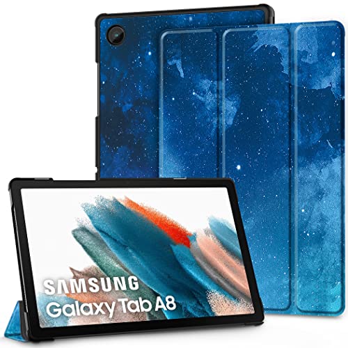 EasyAcc Cover Custodia Compatibile con Samsung Galaxy Tab A8 10.5 Pollici 2021/2022 SM-X200 SM-X205 Tablet, Ultra Sottile Smart Cover in Pelle, Stelle blu