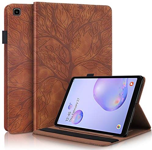 AsWant Custodia Galaxy Tab A 2019 8 Pollici Cover in Pelle PU Portafoglio Porta Carte Tablet Custodia con Porta Penna per Samsung Galaxy Tab A 8.0 "2019 Albero in Rilievo SM-T290/SM-T295 Marrone