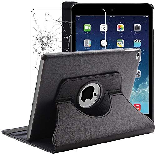 ebestStar Cover per iPad Air 2, iPad 6 Apple, Custodia Protezione Rotazione 360, Pelle PU, Nero + Vetro Temperato