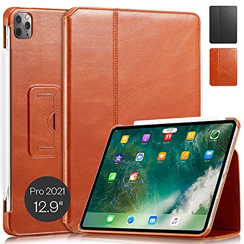 KAVAJ Custodia in pelle Berlin adatto per Apple iPad Pro 12.9" 2021 Sleeve Custodia in Marrone Cognac pelle in vera pelle con supporto e funzione sleep/wake up. Copertura protettiva sottile SmartCover