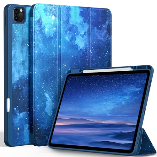 EasyAcc Cover Custodia Magnetica per iPad Pro 12,9 Pollici Modello 2022/2021/2020/2018, Ultra Sottile Smart Cover in Pelle, Cielo Stellato Blu