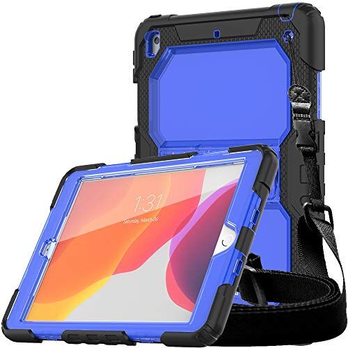 TECHGEAR Vanguard Custodia Compatibile con iPad 10.2" 2021/2020 / 2019 (9/8/7 Generazion) Robusta Custodia Protettiva Resistente agli Urti, Cover con Supporto Integrato e Tracolla Blu