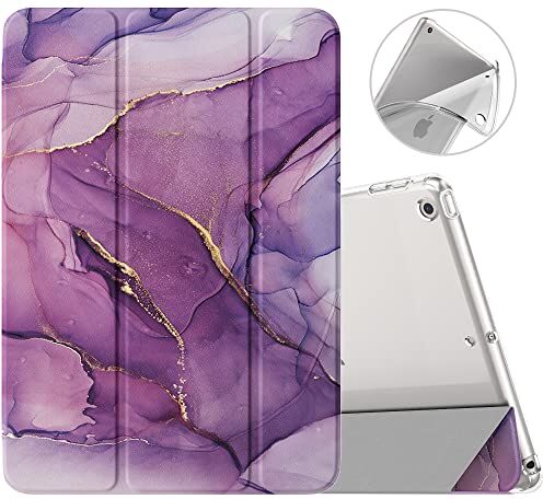 MoKo Cover per iPad 10,2" iPad 9a generazione 2021 / 8a Gen. 2020 / 7a Gen. 2019, Custodia Ultra Sottile Leggero Tri-fold Auto Sveglia/Sonno con Retro Semi-trasparente in TPU,Marmorizzato Dorato Viola