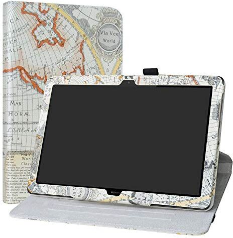 Labanema Mediapad T5 10 Custodia, PU Caso Pelle Girevole 360°Rotante Cover Case per Huawei MediaPad T5 10.1" 2018 Tablet Map White