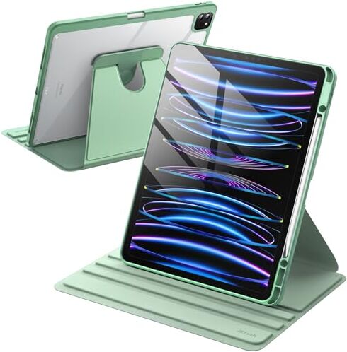 JETech Custodia Rotante per iPad Pro 12,9 Pollici (2022/2021/2020/2018) con Portapenne, Protezione con Rotazione a 360 Gradi Supporto Cover Chiaro Retro, Auto Svegliati/Sonno (Verde Matcha)