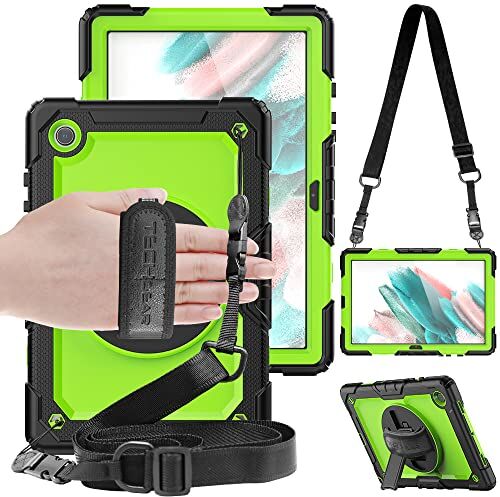 TECHGEAR Custodia Compatibile con Samsung Galaxy Tab A8 10.5" 2022 (SM-X200 / SM-X205), Cover Antiurto Resistente supporto integrato girevole a 360 gradi, cinturino a mano e tracolla attaccabile