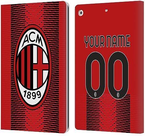 Head Case Designs Licenza Ufficiale Personalizzata Personale AC Milan Home Kit 2023/24 Custodia Cover in Pelle a Portagoglio Compatibile con Apple iPad 10.2 2019/2020/2021