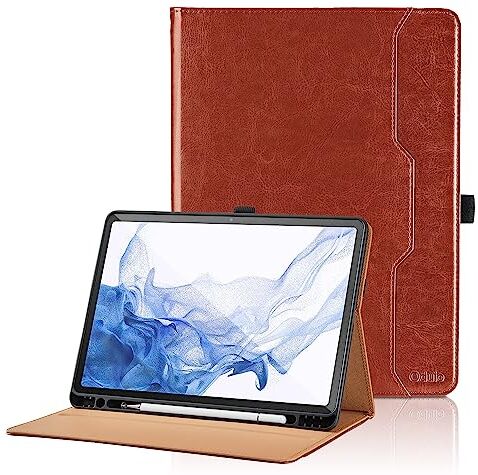 Oduio Custodia per Samsung Galaxy Tab S8 11'' 2022 / Galaxy Tab S7 11" 2020 Pelle Tablet Case, Multi-Angli Supporto Pieghevole Cover Protettiva con Tasca, Auto Sveglia/Sonno Marrone