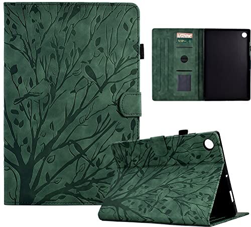 Rosbtib Custodia Compatibile con Lenovo Tab M10 3rd Gen 10.1 Pollice 2022 TB-328FU/TB-328XU, PU Pelle Flip Cover con Funzione Stand Slot per Schede Cover M10 3rd 10.1", Albero degli uccelli verde