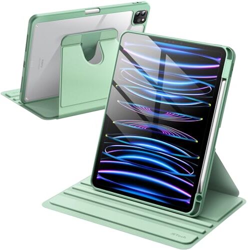 JETech Custodia Rotante per iPad Pro 11 Pollici 2022/2021 (4a/3a Gen) con Portapenne, Protezione con Rotazione a 360 Gradi Supporto Cover Chiaro Retro, Auto Svegliati/Sonno (Verde Matcha)