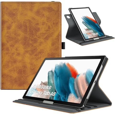 TiMOVO Custodia Protettiva Compatibile con Samsung Galaxy Tab A8 10,5" 2021 2022(SM-X200 / SM-X205), Cover a Rotazione 90 Gradi per Tablet, Funzione di Auto Sveglia e Sonno, Marrone Vintage