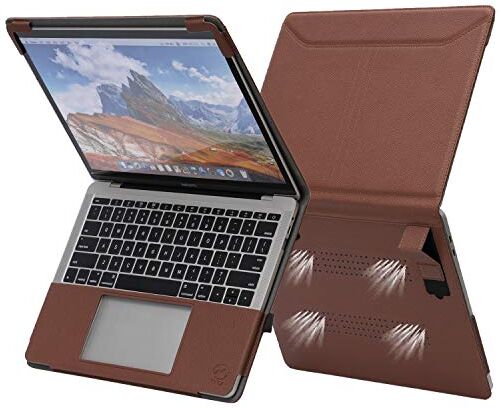 TT TYTX TYTX Custodia Macbook Pro 13 Pollici 2022-2016 M2 M1 A2338 A2289 A2251 A2159 A1989 A1708 A1706, Custodia in Pelle PU Protettiva Cover con Supporto Funzione & Ventilato, Marrone