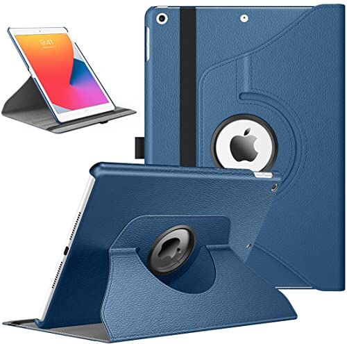 TiMOVO Custodia Protettiva, Ruotare compatibile con Nuovo iPad 9a Gen 2021, iPad 8a Gen 2020/iPad 7a Gen 10.2" 2019, con Ricarica, Supporto 3 Sezioni Blu di Jeans