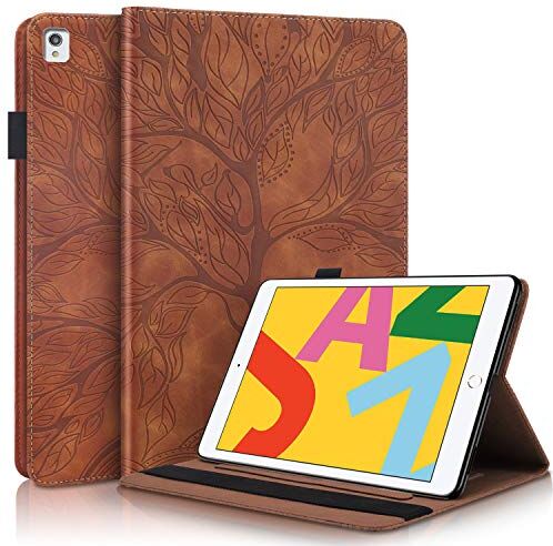 AsWant Custodia iPad 7a Generazione Cover in Pelle PU Albero in Rilievo Portafoglio Flip Case Funzione Auto Sleep/Wake Custodie per iPad 10.2 Pollici 2019,iPad PRO/iPad Air 3 10.5 Pollice Marrone