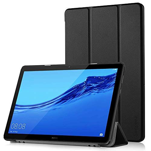 Simpeak Cover Compatibile per Huawei MediaPad T5 10, T5 10.1 Custodia, in Pelle PU " 2018 Ultra-Sottile Folio Supporto Smart Nero