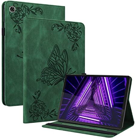 Nothers DodoBuy Custodia per Lenovo Tab M10 FHD Plus 10.3" Tablet, retrò Modello Farfalla Fiore Flip Smart Cover in Pelle PU Copertura Wallet Case Borsa Supporto Banda Elastica Verde