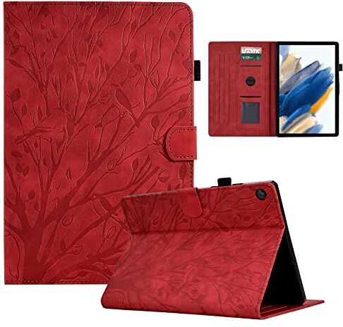 LSPCASA Cover Tablet Samsung A8 Per Samsung Galaxy Tab A8 10.5 (2021) SM-X200/X205 Materiale In Pelle PU Ombra Dell'Albero Cover Supporto Auto Wake/Sonno Custodia Tablet Samsung A8 Rosso