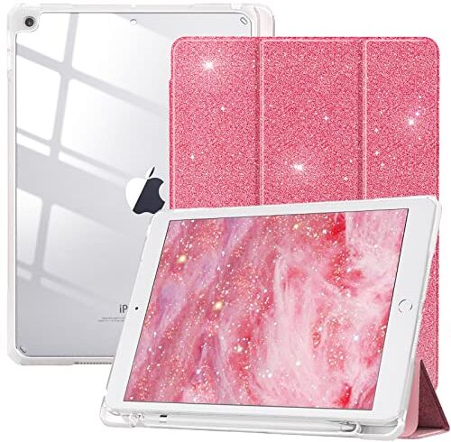 TiMOVO Custodia Compatibile con Nuovo iPad 9a Gen 2021/iPad 8a Gen 10.2" 2020, con Portapenne, Case Protezione con Supporto, Proteggi Tablet Auto Sveglia/Sonno iPad 7a Gen 2019, Anguria con Glitter