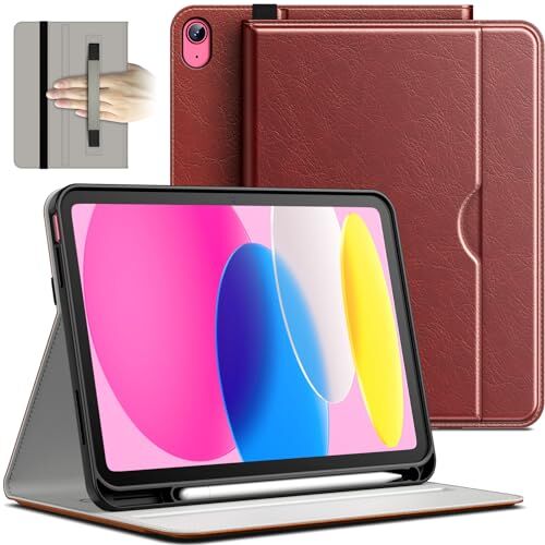 JETech Custodia per iPad 10 (10,9 Pollici, Modello 2022, 10a Generazione), PU Pelle Affari Folio Protettiva Cover Tablet con Portapenne & Tasca, Multi-Angolo Visualizzazione (Marrone)