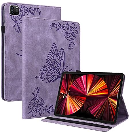 Nothers DodoBuy Custodia per iPad PRO 11" 2021/2020/2018/iPad Air 4 10.9", retrò Modello Farfalla Fiore Flip Smart Cover in Pelle PU Copertura Wallet Case Borsa Supporto Banda Elastica Lavanda