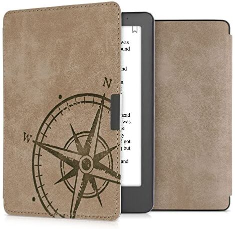 kwmobile Custodia Compatibile con Kobo Aura Edition 2 Cover in Simil Pelle Scamosciata Flip Case Magnetica Marrone per eReader